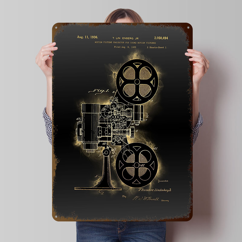Retro Gaming With Projector - Poster Plat Timah Proyektor Gerak, Seni