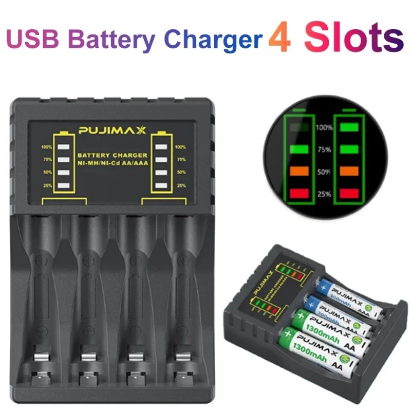Rechargeable Battery Aa - Pengisi Daya Baterai AAA/AA Isi Ulang