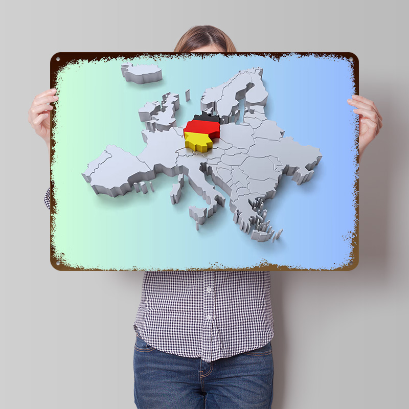 Retro Gaming On - Poster Logam Peta Eropa Jerman, Seni